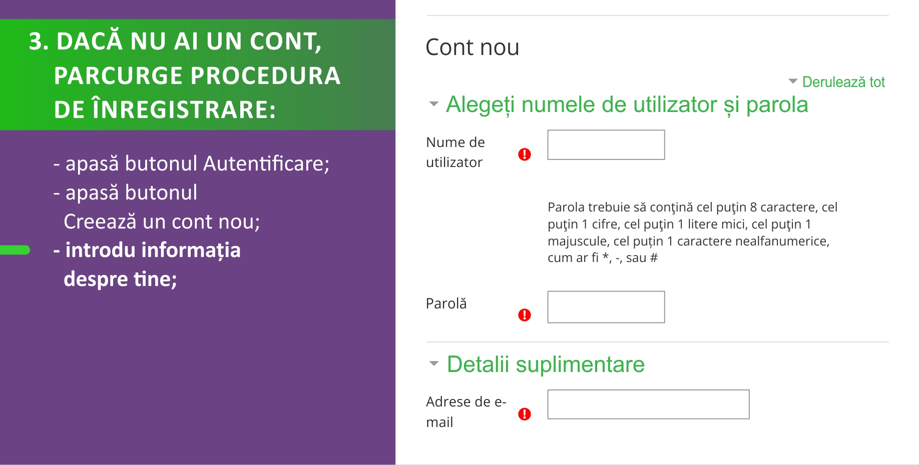 - introdu informația despre tine;